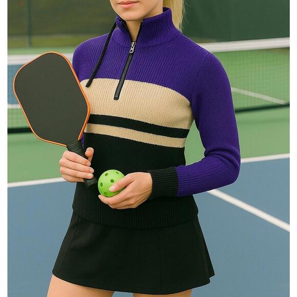 Lauren Ralph Lauren Sweater XS Purple Knit Colorblock Half Zip Pickleball - Picture 1 of 13